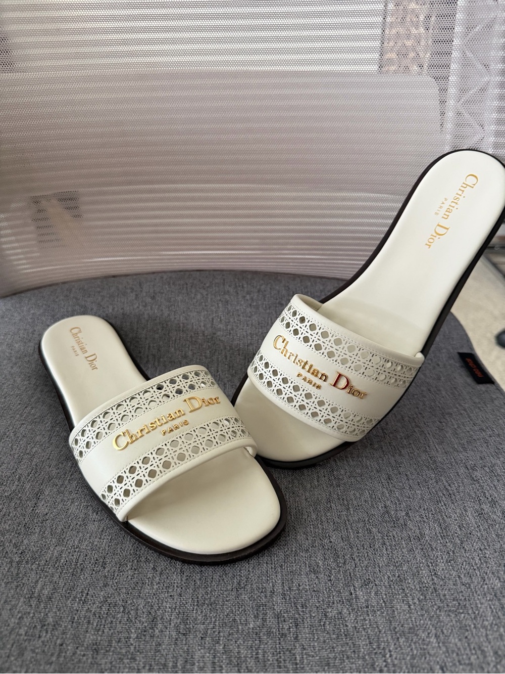 Christian Dior D-Lane Cream Calfskin Slide in 40.5 - Picture 3 of 7